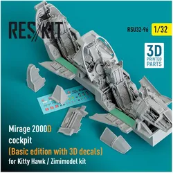 ResKit Mirage 2000D cockpit (Basic edition with 3D decals) for Kitty Hawk / Zimimodel kit (3D Printed)
