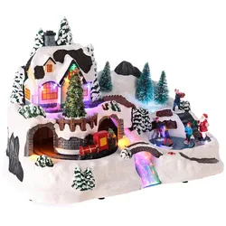 WellHome - Weihnachtsdorf zur Dekoration mit beweglicher Szene und LED-Lichtern 37x22,5x25,7cm