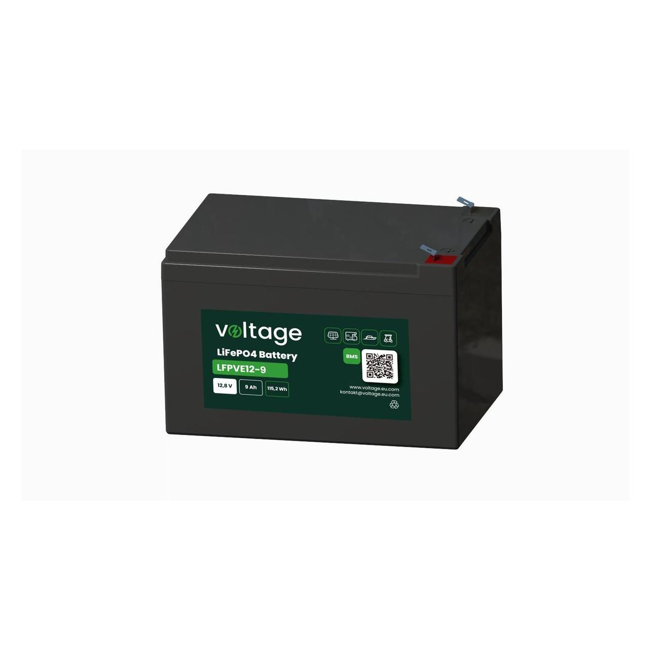 DVA Electric voltage Akumulator LiFePO4 Voltage 12,8 V 9 Ah LFPVE12-9 (Żywotność 3000 cykli) (9000 mAh) (78946913)