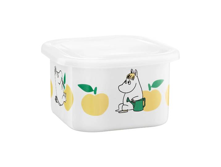 Muurla Mumin emaillebus met deksel 1 L Joyfull Apples-gul