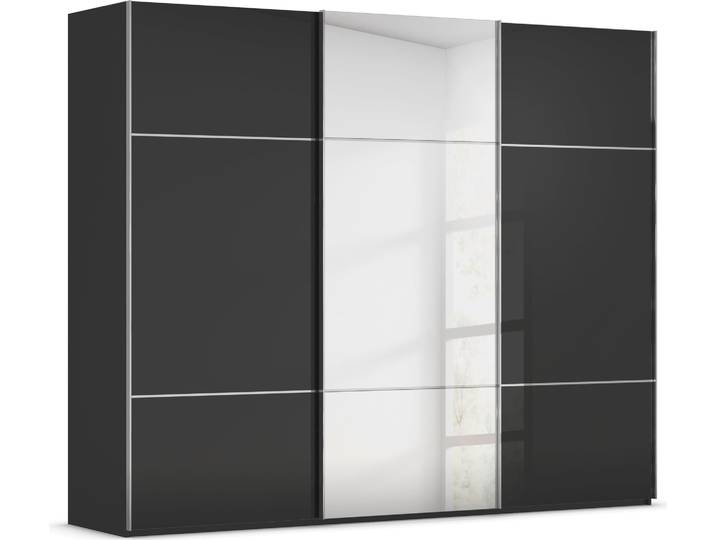 Schwebetürenschrank, Holzwerkstoff, Schwarz, 271×223×68 cm, Dreigeteilte Front, Modern, Rauch