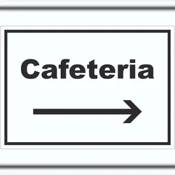 Cafeteria Aufkleber mit Text und Richtungspfeil rechts Selbstbedienung waagerecht A2 (420x594mm)