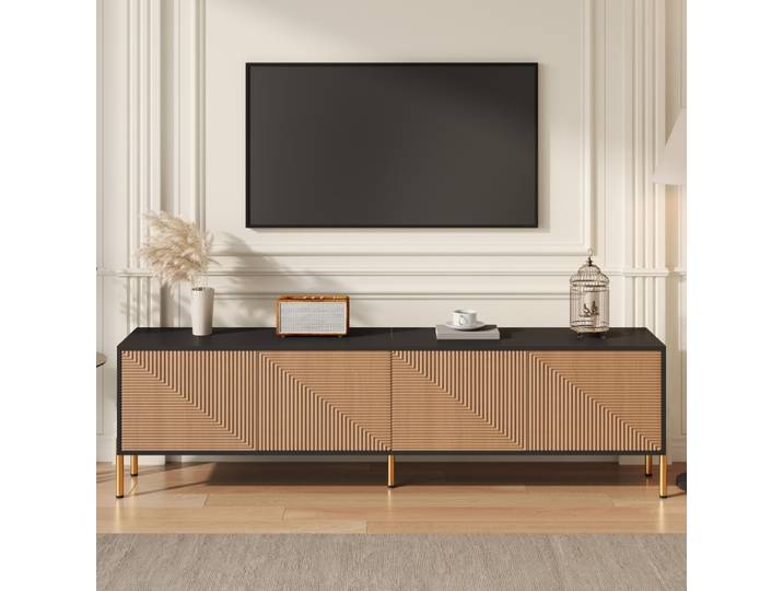 Meuble TV moderne PINGGO, design unique à blocs de couleur, 179x35x53.5cm, supports TV, panneau TV, supports TV bas pour la décoration du salon