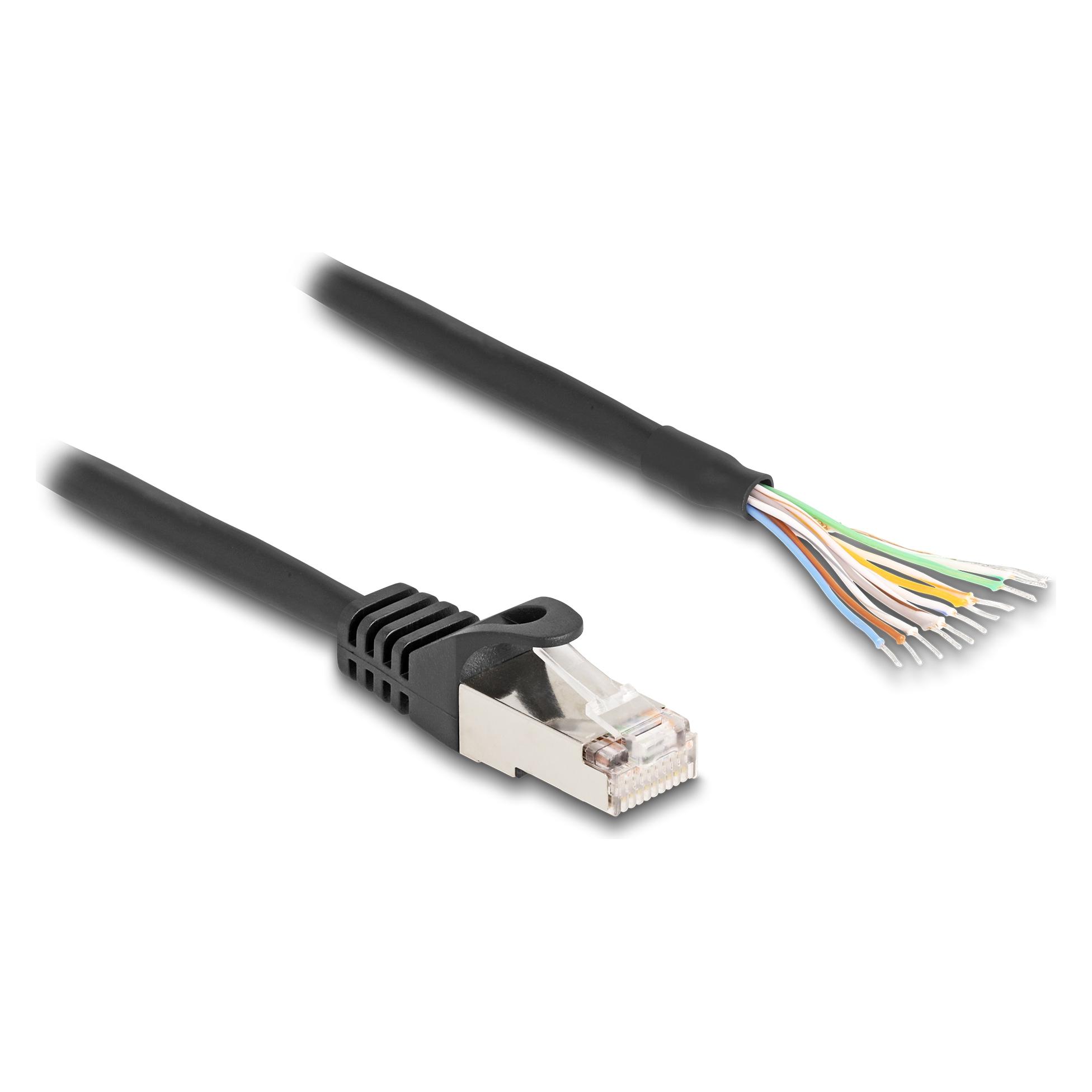 Delock Kabel RJ50 Stecker zu offenen Kabelenden S/FTP 2 m schwarz (S/FTP, 2 m) (80206)