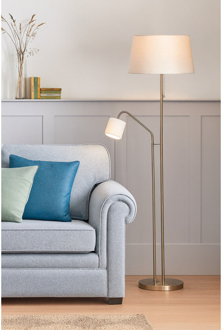 Fairmont Park Steede 160Cm Antique Brass Cream Mother and Child Flexi Reading Traditional Floor Lamp Gold 160cm H X 43cm W X 52cm D