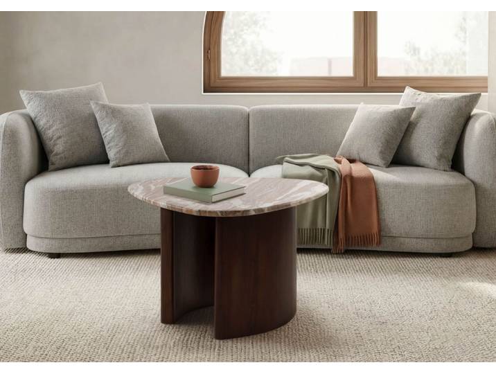 Couchtisch Akazie 70x65x35 braun lackiert / Marmor beige ORGANIC COLLECTION #35