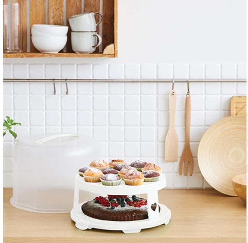 Tortenplatte ROTHO "Rotho Fresh XL", weiss (transparent, weiß), B:35,5cm H:26cm Ø:34,5cm, Kunststoff, Servierplatten, Tortenplatte transparent, weiß Ø 34,5cm