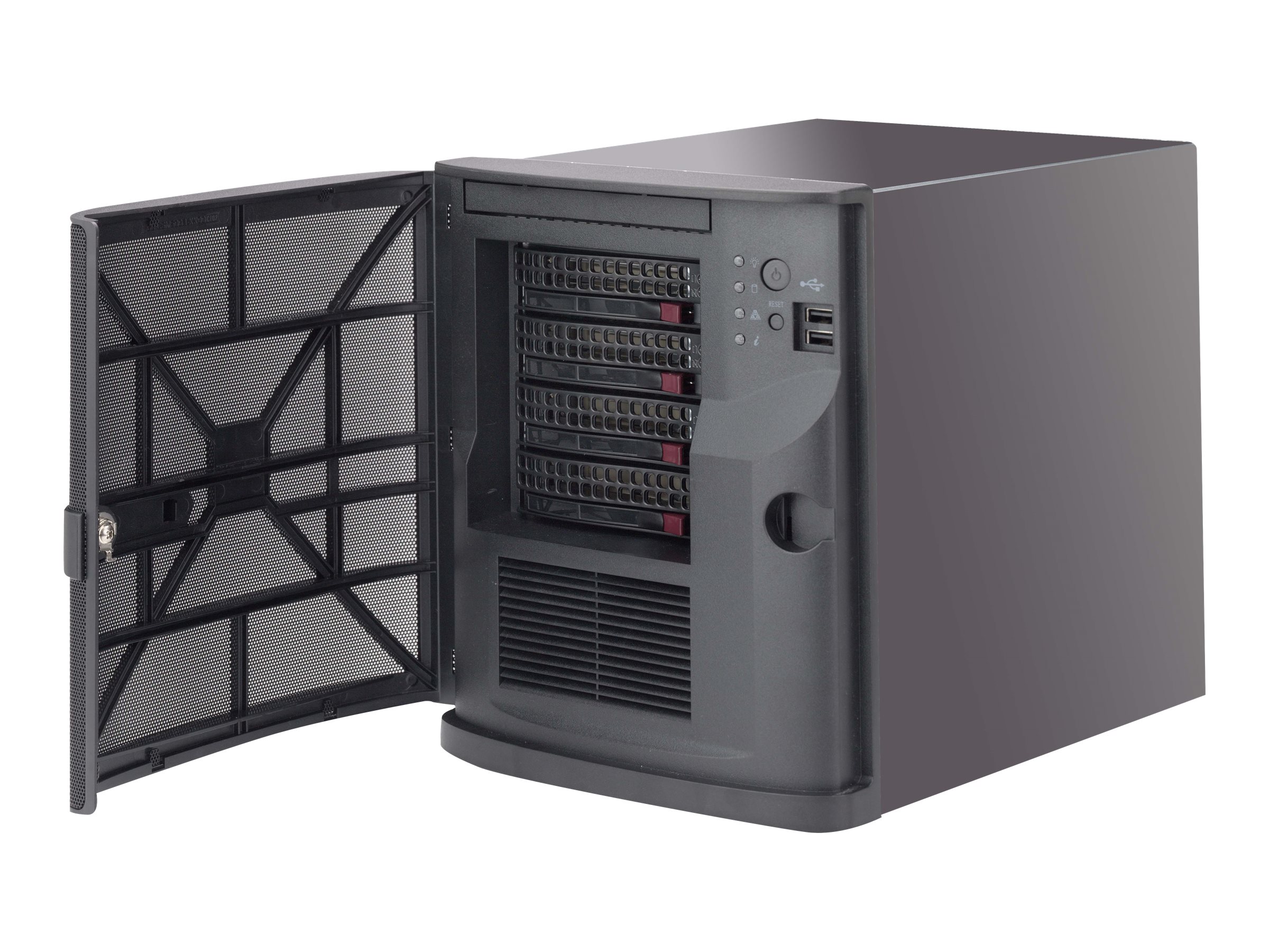 Supermicro CSE-721TQ-350B, Mini Tower, Server, Schwarz, Mini-ITX, 1U, Ventilatorausfall, HDD, Netzwerk, Leistung