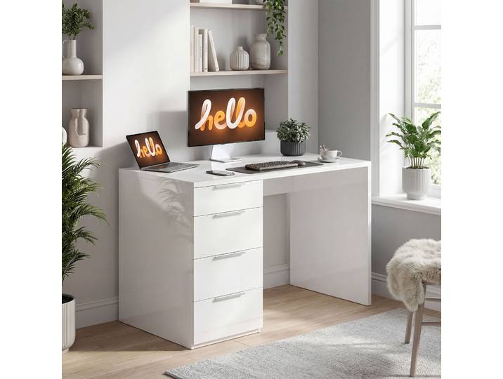 HOMCOM Bureau Ordinateur Moderne 110cm Blanc avec Rangement