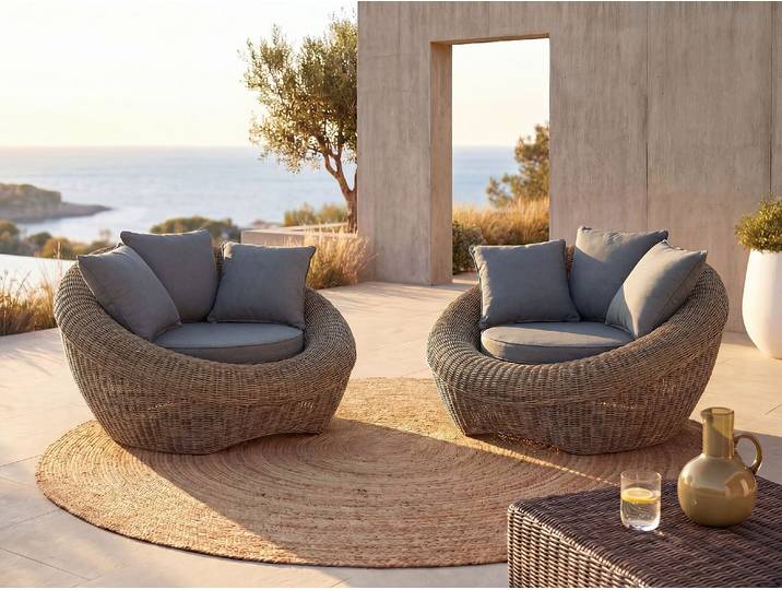 Gartensessel 2er-Set - Polyrattan - Holzfarben dunkel - WHITEHEAVEN von MYLIA