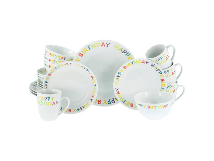Creatable Kombiservice Happy Birthday, Mehrfarbig, Keramik, 20-teilig, Texte, 300 ml,600 ml, lebensmittelecht, stapelbar, Essen & Trinken, Geschirr, Geschirr-Sets, Kombiservice