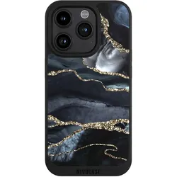 Nivocase Handyhülle für Apple iPhone 15 Pro Hülle NIVOpure Case Schwarz Glitzer Look Marmor Trends (Apple iPhone 15 Pro), Smartphone Hülle, Schwarz