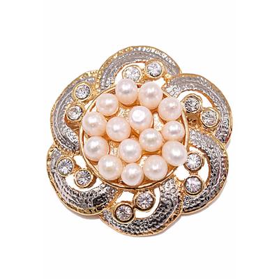 Brosche FIRETTI "Schmuck Geschenk Ansteckschmuck Blume Glitzersteine", gelb (gelbgoldfarben, kristallweiß, weiß, kristallweiß), Broschen, Damen, Messing, Perlen, Brosche, mit Strassstein - mit Süßwasserzuchtperle
