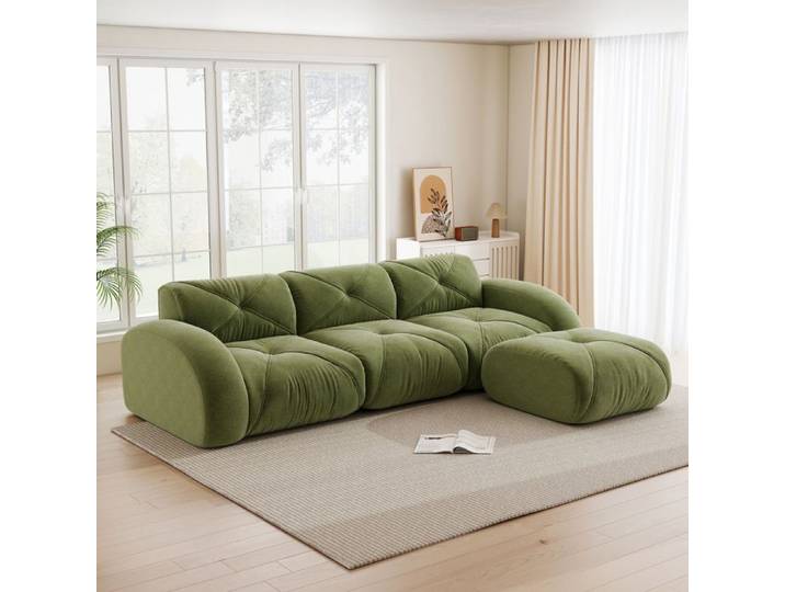 Fauteuil en forme de L Canapé modulaire Base antidérapante Vert Canapé combiné trois places adapté pour le salon