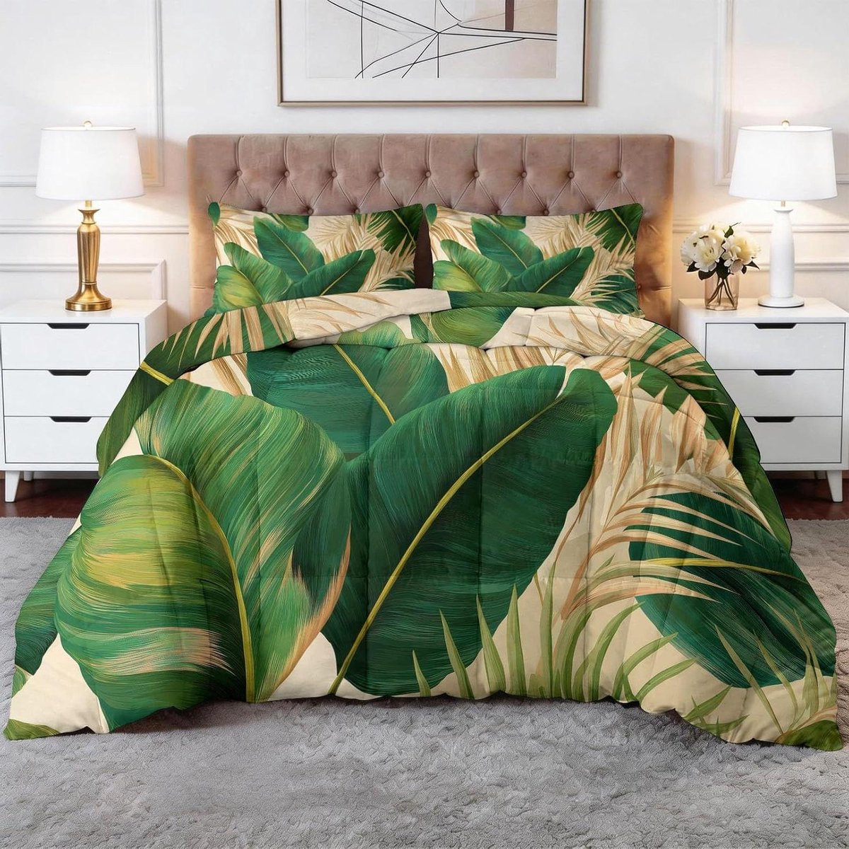 Groene 4-seizoenen dekbedset met microvezel dekbedovertrek voor volwassenen