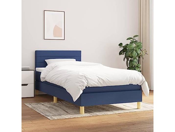 RJPLMFV Lattenrost mit Matratze, Blau, 90 x 190 cm, Stoff Verstellbarer Kopf, Taschenfedern, Rückenstütze, mittlere Festigkeit, Lieferung mit Anleitung (evtl. nicht in deutscher