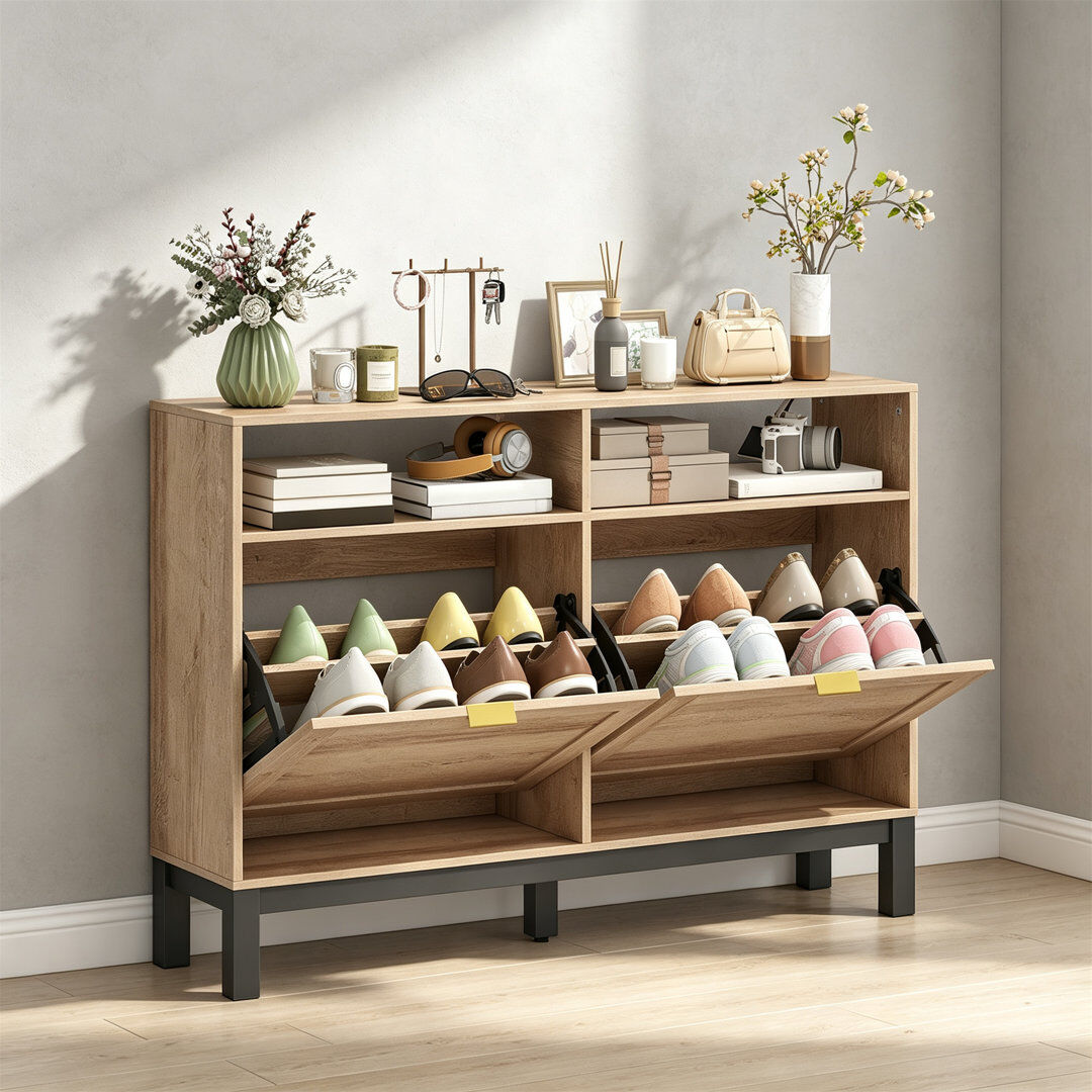 17 Stories 8 Pair Shoe Storage Cabinet Walnut Brown 8