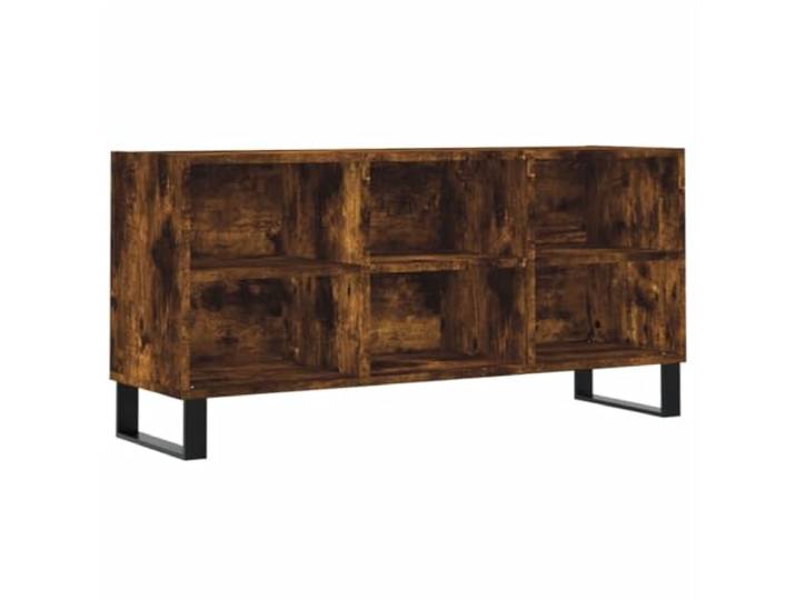 KUPTYERFG TV-Schrank Räuchereiche 103,5x30x50 cm TV-Board Holzwerkstoff Praktisches TV-Sideboard mit 6 offenen Fächern und robusten Eisenbeinen für Ordnung im Wohnzimmer oder Schlafzimmer.