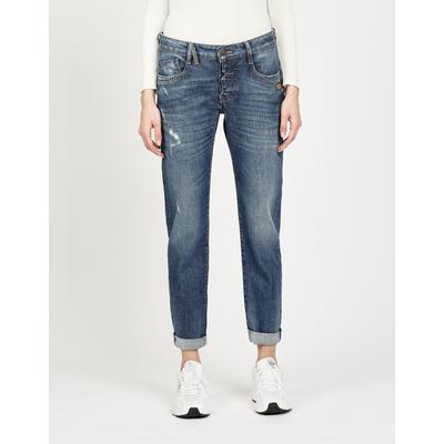 Relax-fit-Jeans GANG "94GERDA", Damen, Gr. 26, Normalgrößen, dusty vint blau, 90% Baumwolle, 2% Elasthan, 8% Polyester, unifarben, relaxed fit lang, Jeans, im 5-Pocket-Style