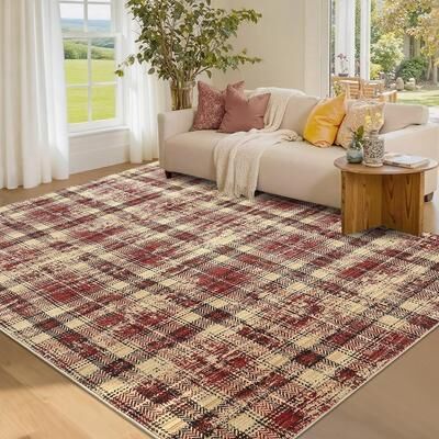 Garvee Farmhouse Geometric Tartan Area Rug