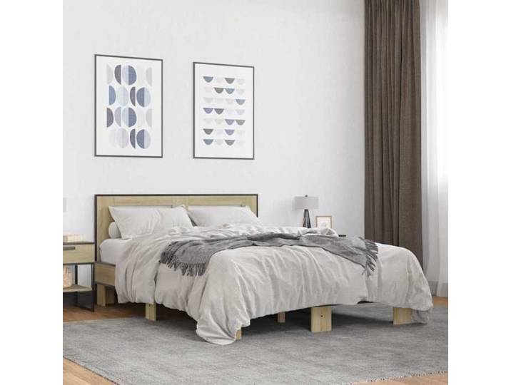 Moderne Cadre de lit - sans matelas - chêne sonoma - 140x190 cm - Lit couchage @FR 4107