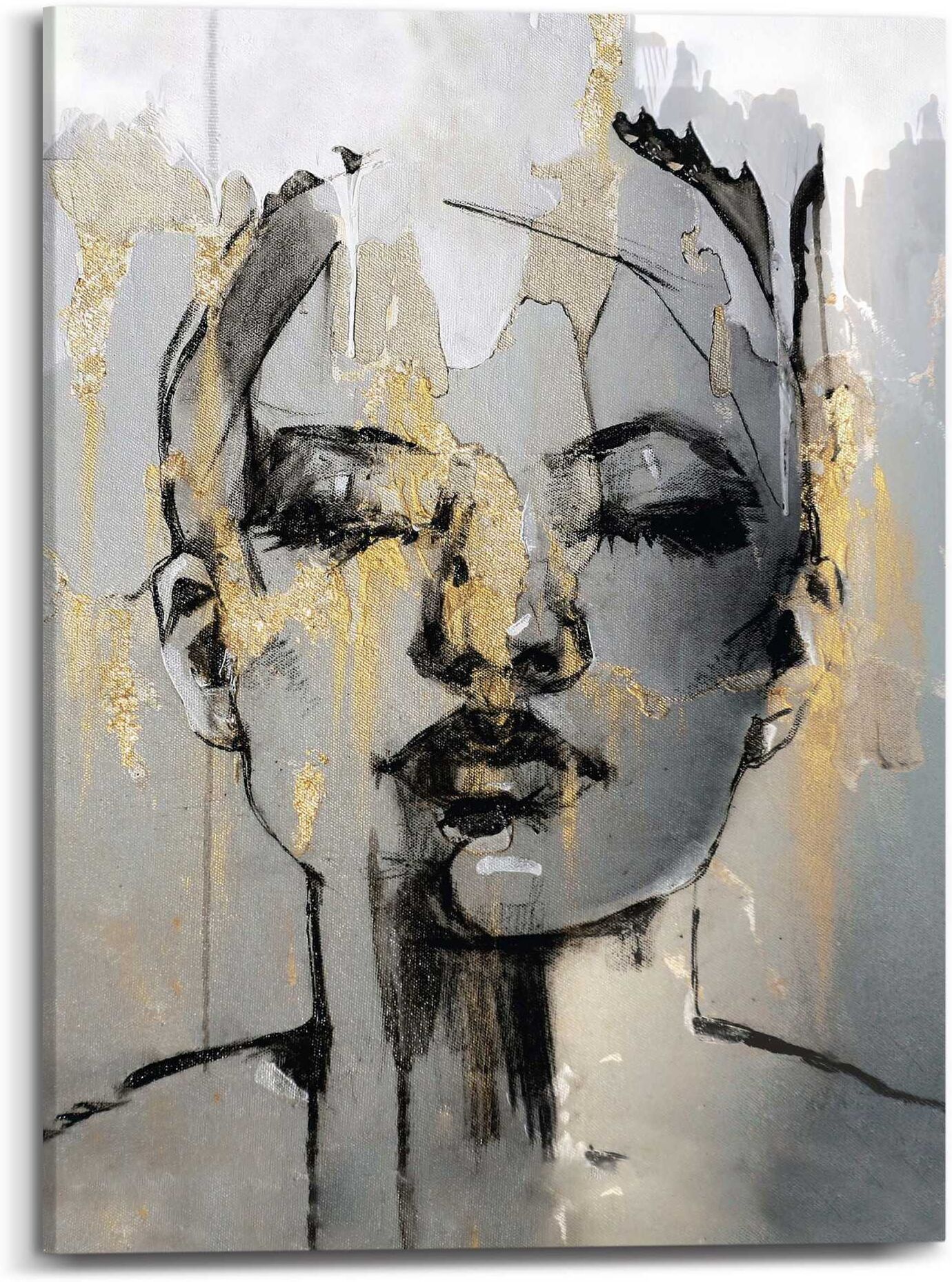 Reinders! Leinwandbild REINDERS "Goldenes Gesicht", gold (farbe bild(er): gold), B:50cm H:70cm T:2,5cm, Leinwand, Bilder, Leinwandbild farbe bild(er): gold B/H/T: 50cm x 70cm x 2,5cm