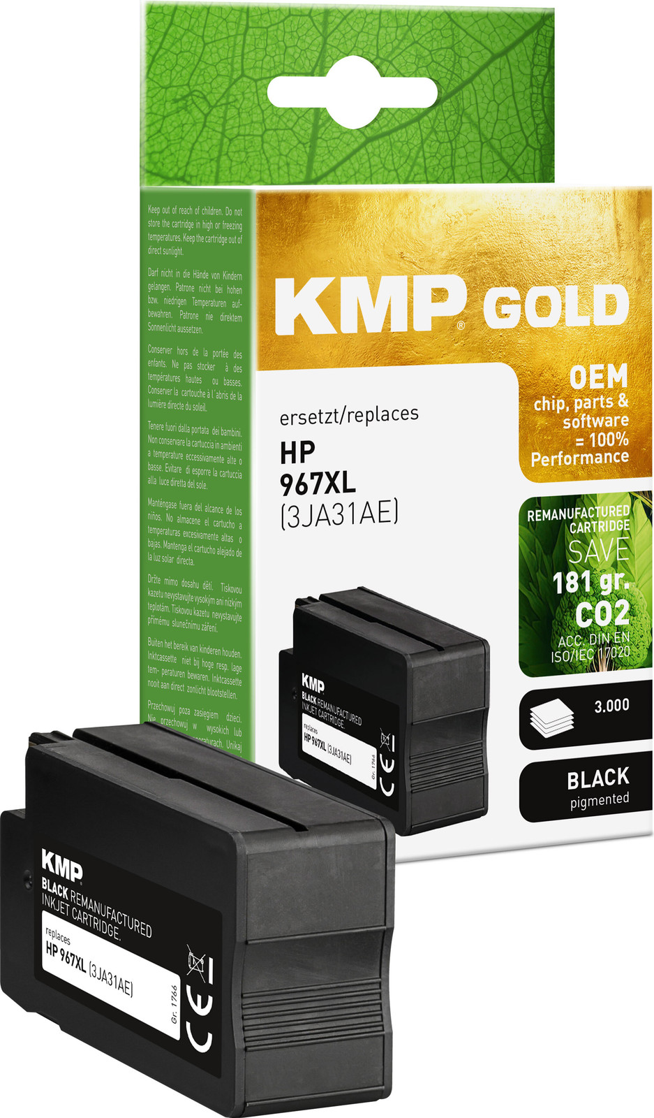 KMP GOLD HP967XL Black 3JA31AE Remanufactured Inktpatroon voor HP Printers