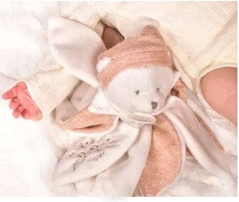Collection Anniversaire : Ours en peluche Rose attache-sucette 20 cm - Doudou et compagnie