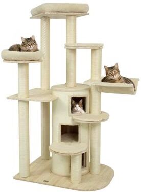 Costway 68 Inch Wooden Cat Tree with 3-Story Condo and Hammock for Kittens-Beige