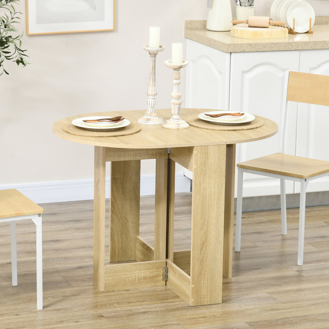 17 Stories HOMCOM Folding Dining Table Foldable Drop Leaf Dinner Table for Kitchen Oak