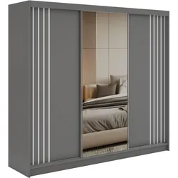 SCHWEBETÜRENSCHRANK mit Lamellen und Spiegel DIANA - 240 - Grau und Weiß