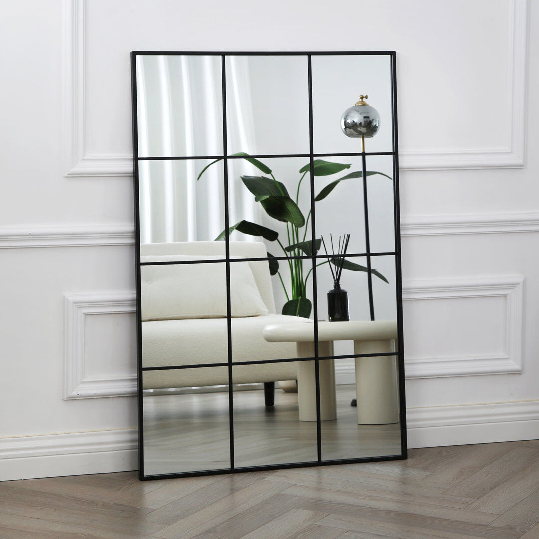 17 Stories Naquasia Metal Rectangle Wall Mirror Black 120cm H x 80cm W
