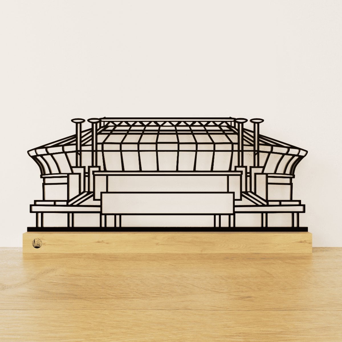Outlinr Johan Cruijff ArenA Ajax Stadion Silhouet Voetbal Cadeau - Zwart Staal & Eikenhout - 30 cm