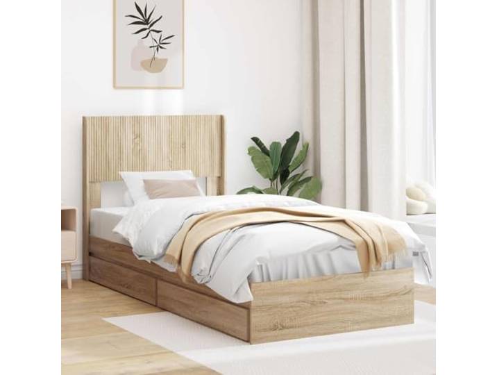 RJPLMFV Bettgestell, Holz, Ingenieurwesen, Eiche Sonoma Mit Kopfteil, integrierten Stauräumen, modernes Design, inklusive Latten