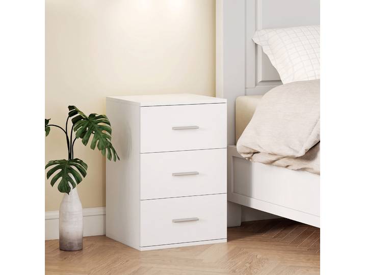 HOMCOM Table de Chevet 3 Tiroirs MDF Blanc