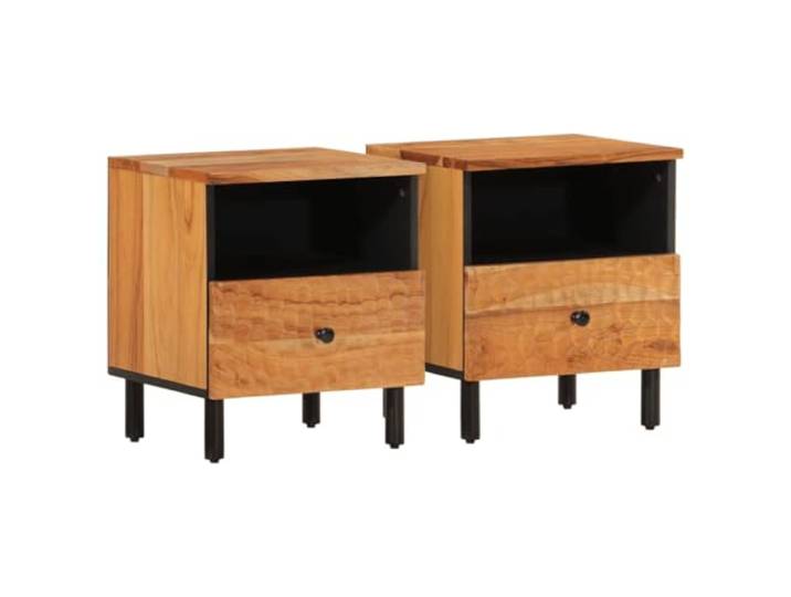KDVXBCQJH Nachttische 2er Set 40x33x46 cm Beistelltisch Akazie Holz Praktische Nachtkommoden mit Schublade und Fach für Ordnung im Schlafzimmer, gestützt von soliden Eisenbeinen.