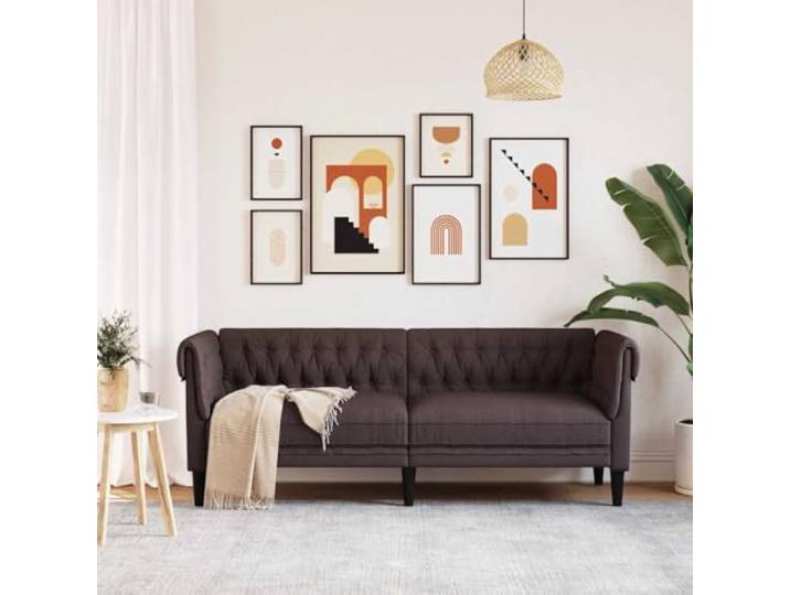 KTHLBRH Chesterfield-Sofa, 3-Sitzer, Dunkelbraun, Stoff Robuste Beine, Schaumstoff-Füllung, 201,5 cm, 110 kg pro Sitzplatz