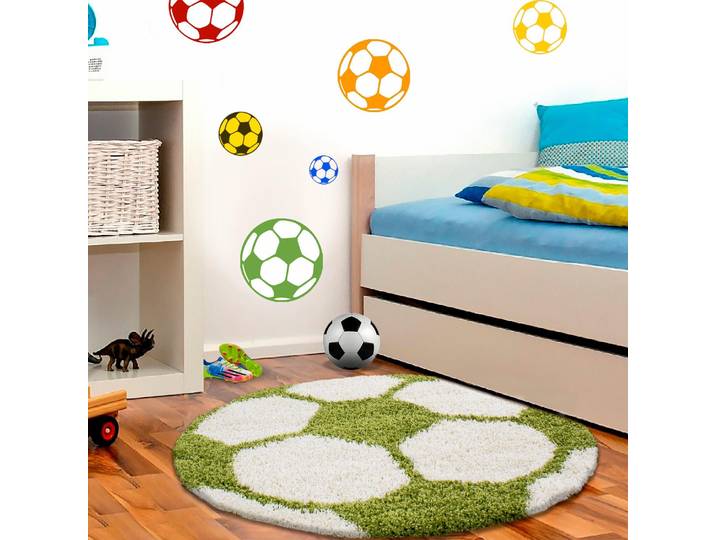 Kinderteppich AYYILDIZ TEPPICHE Fun 6001 Gr. 9, grün, H:30mm Ø:100cm, Kunstfaser, Teppiche, Kinderteppich, robuster Kurzflor, Fussball, Kinderzimmer
