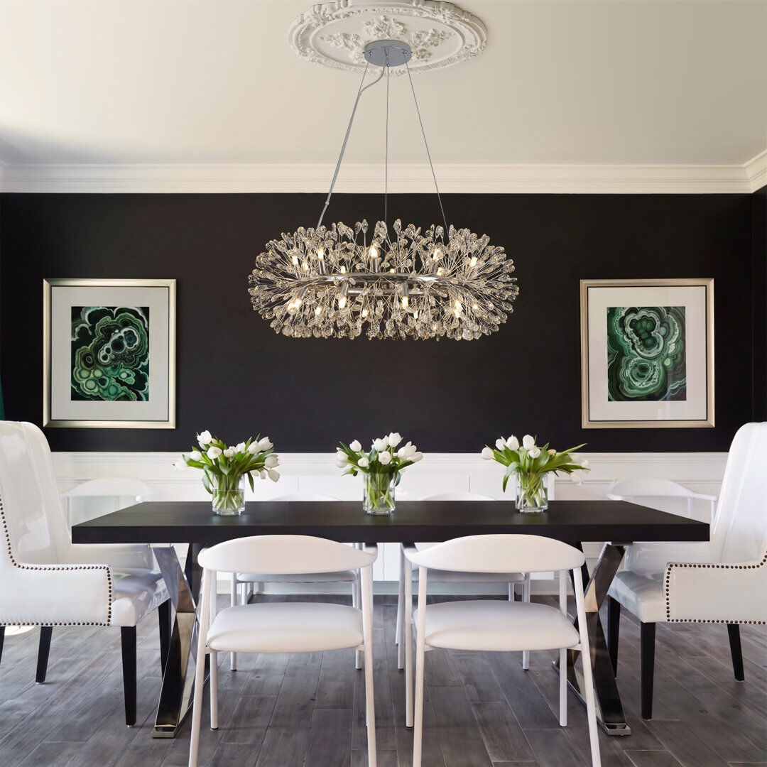 Canora Grey 20-Light Modern Oval Dandelion Firework Teardrop Oversized Crystal Chandelier Chrome 35cm H X 87cm W X 87cm D