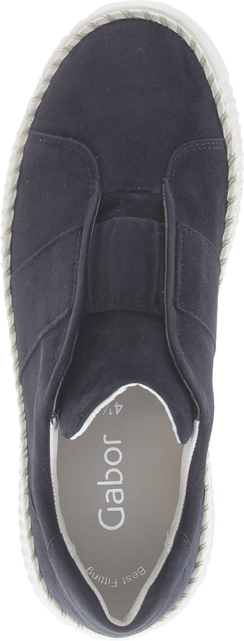 Plateausneaker GABOR, Damen, Gr. 42, Leder, blau (dunkelblau, puder), Ziegenveloursleder, Schuhe Plateausneaker, Freizeitschuh, Halbschuh, Slipper mit Gummizug-Band über dem Rist dunkelblau, puder 42, Leder