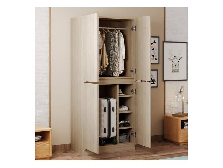 Odikalo Kleiderschrank Standschrank Schubladen Doppeltür-Design Staufach Weiß/Natur 70×40×170