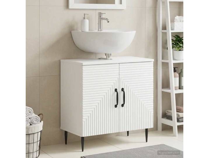 Magnifique Meuble sous Lavabo de Salle de Bain HAARLEM Blanc - Résistance à l'humidité &1319