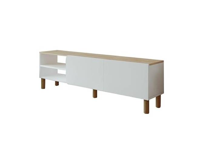 Hanah Home Stylish TV Stand, 150 cm, White & Sapphire Oak, 100% Melamine Coated Particle Board, 18 mm Thick, Wall-Mountable, Modern Design for Living Room
