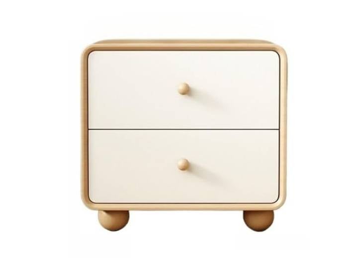 xiuling4568 Weißer Nachttisch aus Massivholz mit 2 Schubladen, Mid-Century Stil, Kleiner Nachttischs aus Holz, Beistelltisch fürs Schlafzimmer(Natural)