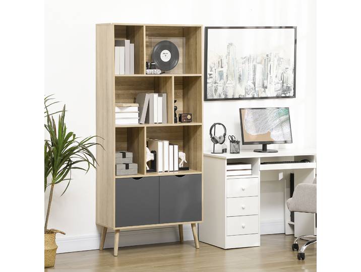 HOMCOM Bibliothèque 6 Étagères Bois Naturel/Gris 80x35x180cm