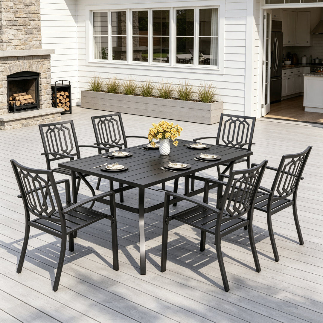 Blue Elephant 6 - Person Rectangular Outdoor Dining Set Black 6