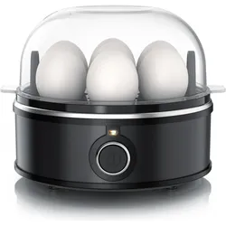 Arendo Eierkocher für 7 Eier parallel, 350W Edelstahl-Design, pochierte Eier & Omelette Einsatz, schwarz, Eierkocher, Schwarz