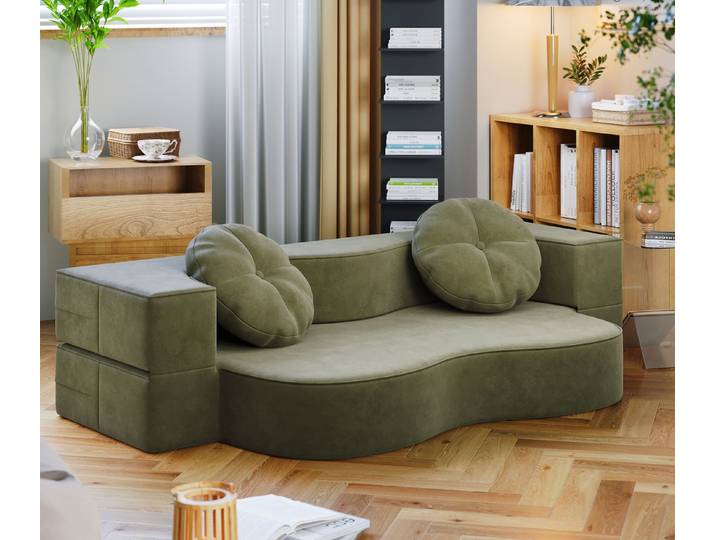 GUNJI Sofa Klappbares Knochenloses Schlafsofa, 2 Sitzer kleine Bodenmattratze Cabriolet Schlafsofa Loveseat Futon Couch mit 2 Kissen für Wohnzimmer Schlafzimmer