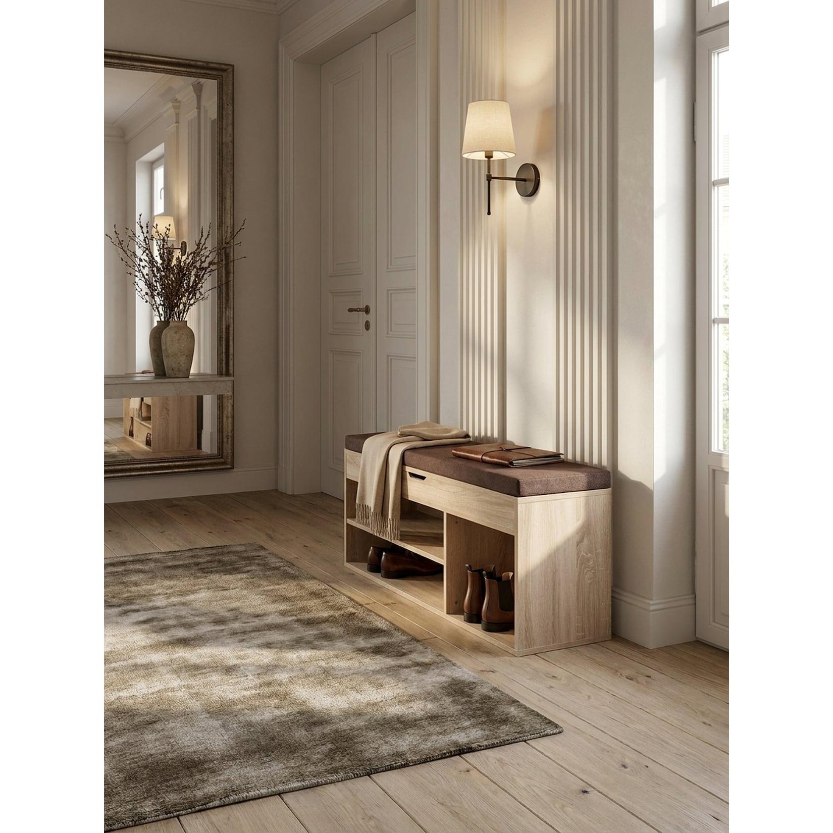 Schuhbank Holz gepolstert mit Stauraum, Sonoma 104x32x51 cm
