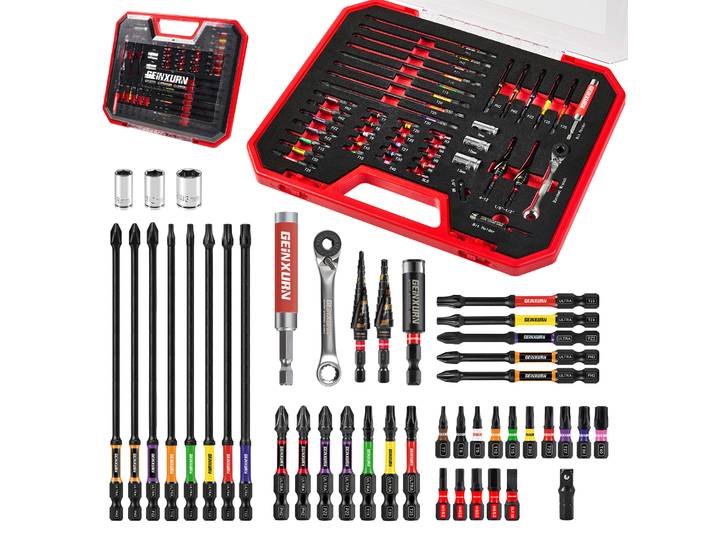 Geinxurn – ensemble d'outils emballés avec embout de tournevis, Mini clé, tournevis, perceuse étagée, adaptateur de douille et porte-embout pour le bricolage